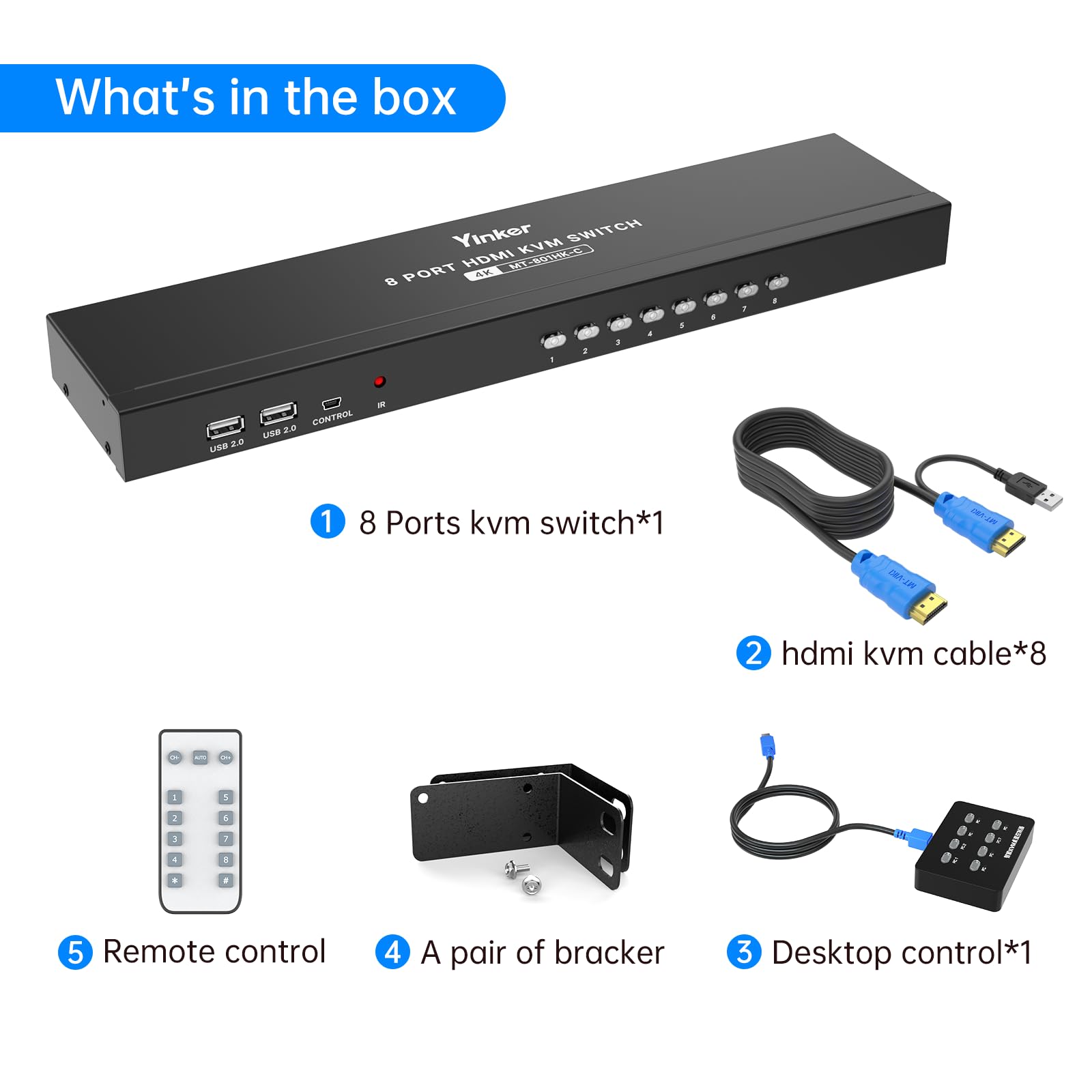 Amazon.com: Yinker KVM Switch HDMI 8 Port, 4K@30Hz USB HDMI Rack